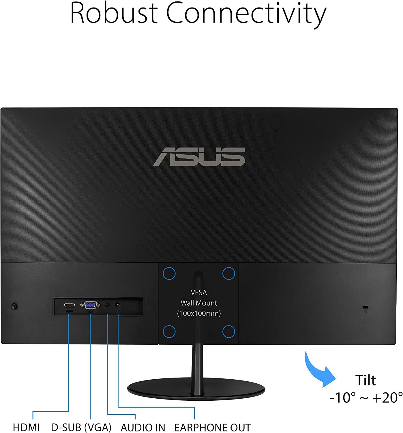 Asus VL249HE Eye Care Monitor – 23.8-inch, IPS, 75Hz, Adaptive-Sync/FreeSync, Frameless, Slim, Wall Mountable, Flicker Free, Blue Light Filter (Certified Refurbished) - Image 7