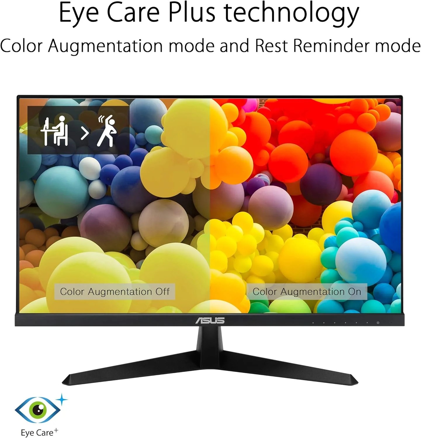 ASUS VY249HE 23.8” Eye Care Monitor, 1080P Full HD, 75Hz, IPS, Adaptive-Sync/FreeSync, Eye Care Plus, Color Augmentation, Rest Reminder, Antibacterial Surface, HDMI VGA, Frameless, VESA Wall Mountable (Certified Refurbished) - Image 4
