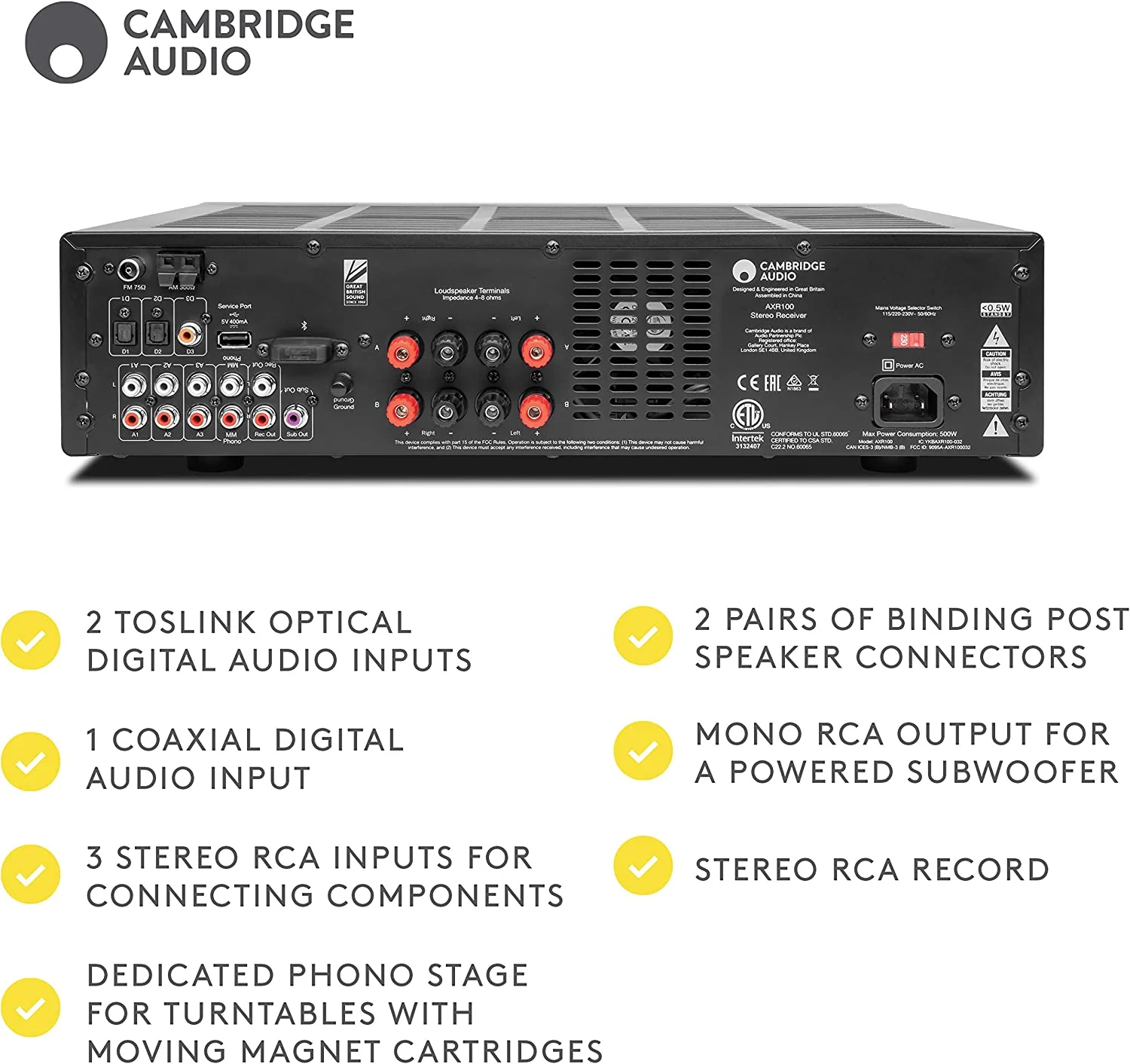 Cambridge Audio AXR100 Stereo Receiver with Bluetooth (Certified Refurbished) - Image 4
