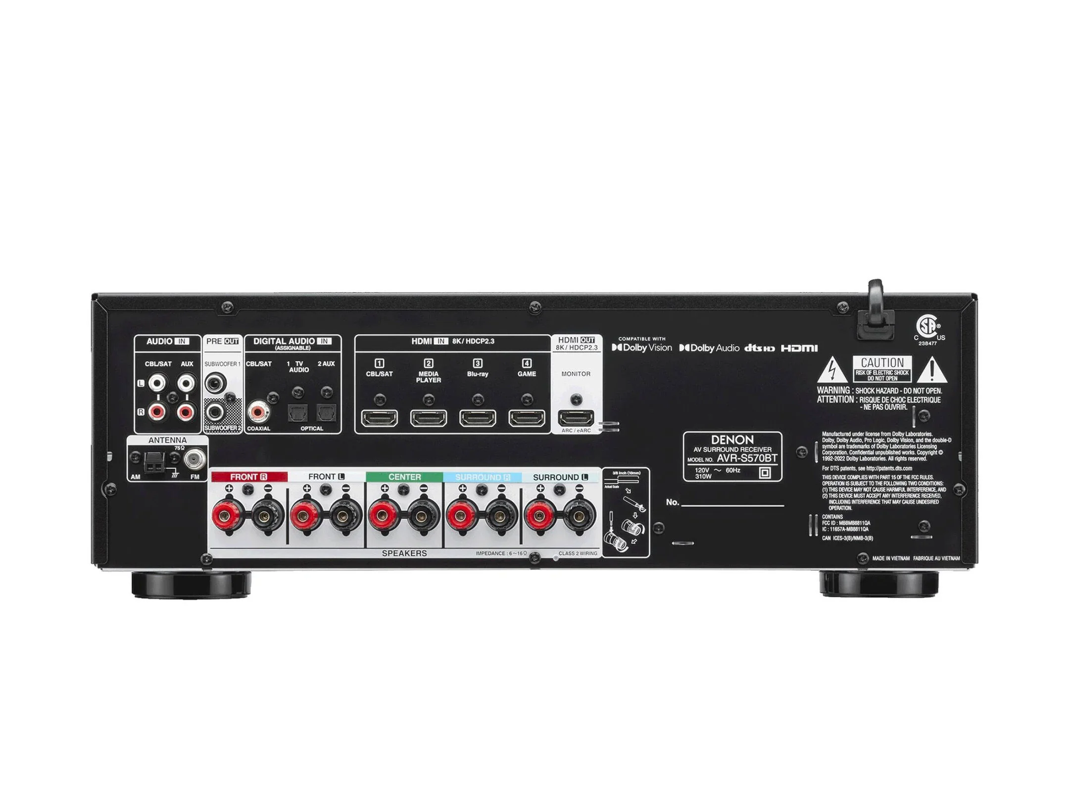 Denon AVR-S570BT 5.2 Ch. 70W 8K AV Receiver with Dolby Atmos (Refurbished) - Image 2