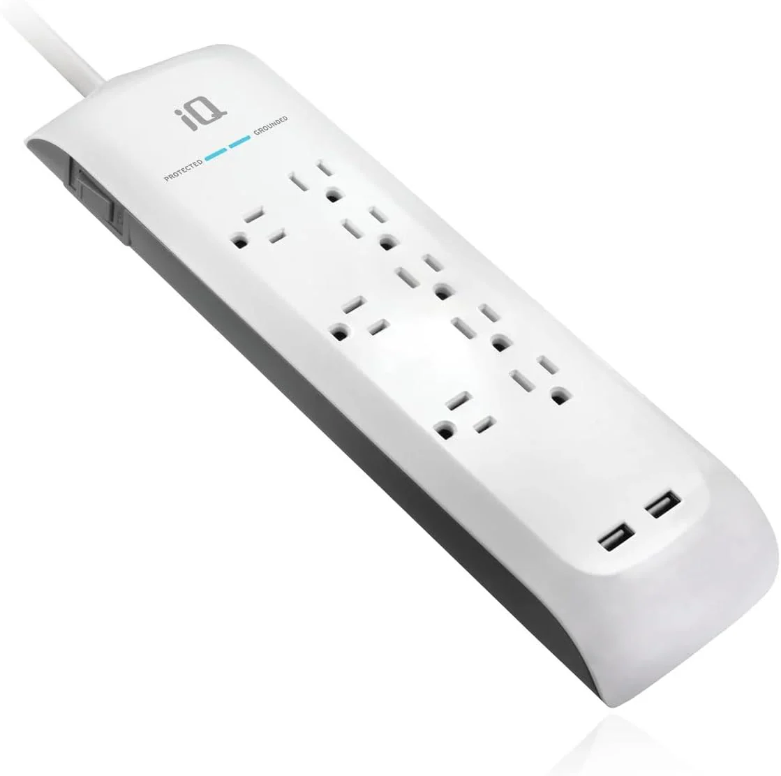 IQ PRO 8X 6ft Surge Protector Power Strip, 8 Outlets, 2 USB Ports, 400V Clamping Voltage, 125V Line Voltage, Max Spike Voltage 6KV, delivers optimal USB current automatically