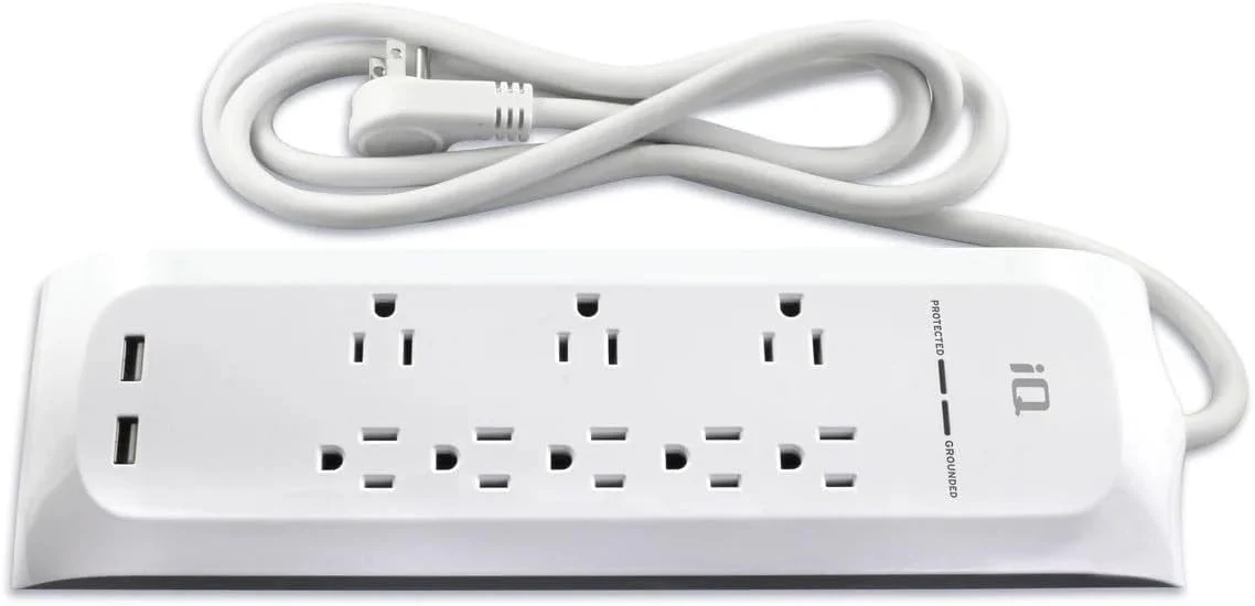 IQ PRO 8X 6ft Surge Protector Power Strip, 8 Outlets, 2 USB Ports, 400V Clamping Voltage, 125V Line Voltage, Max Spike Voltage 6KV, delivers optimal USB current automatically - Image 2