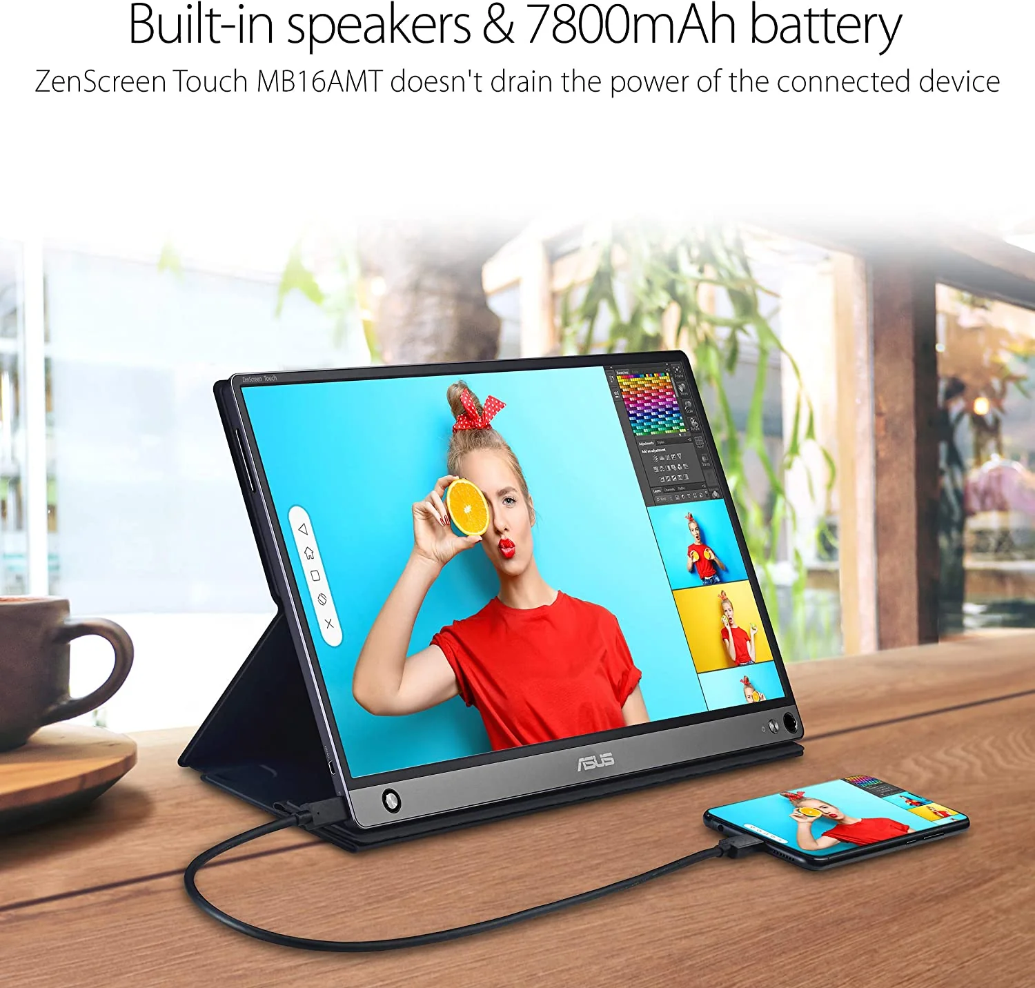 ASUS ZenScreen Touch MB16AMT USB portable monitor 16" (15.6 inch viewable), IPS, Full HD, 10-point Touch, Built-in Battery, Hybrid Signal Solution, USB Type-C, Micro-HDMI (Certified Refurbished) - Image 4