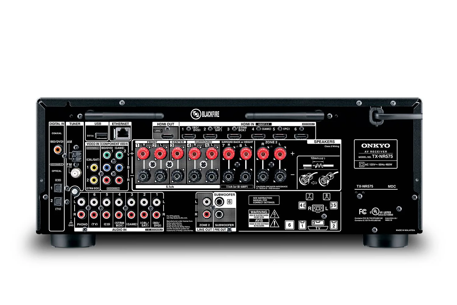 Onkyo TX-NR575 7.2 Channel Receiver 4K Bluetooth WiFi Atmos 1190W (Certified Refurbished) - Image 2