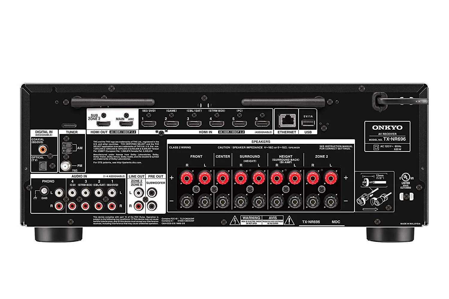 Onkyo TX-NR696 7.2 Channel THX Certified Select 4K Atmos Sonos DTS:X Bluetooth 1225W A/V Receiver (Certified Refurbished) - Image 4