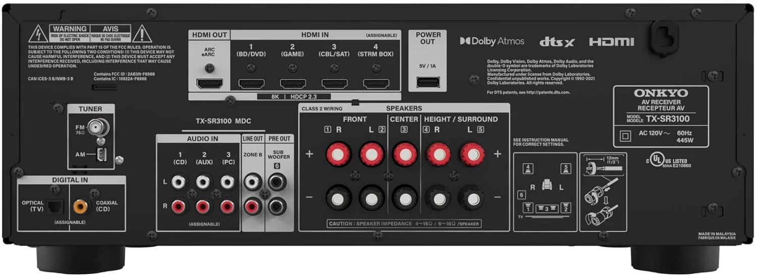 Onkyo TX-SR3100 5.2-Channel AV Receiver - Dolby Atmos, Dolby Height Virtualizer, Dolby Vision and More (Certified Refurbished) - Image 3