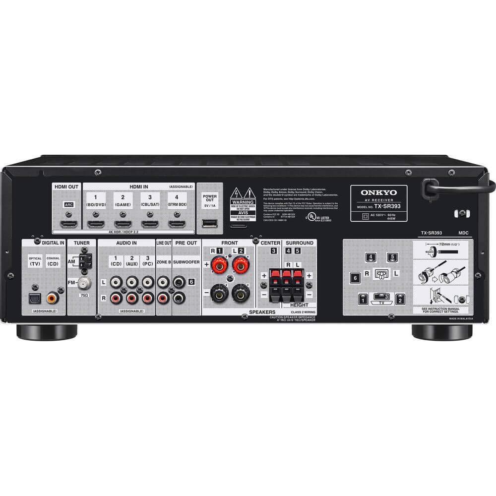 Onkyo TX-SR393 5.2 Channel 4K Atmos DTS:X Bluetooth 775W A/V Receiver (Certified Refurbished) - Image 2