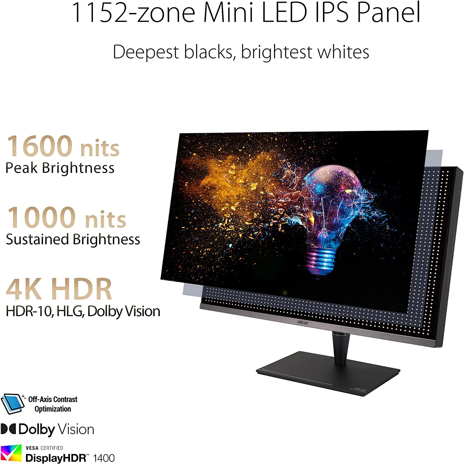 ASUS ProArt Display PA32UCG-K - 32-inch, 4K HDR, 1600 nits, 1,152 zones Mini LED Backlight, 120Hz VRR, FreeSync2 HDR, Dolby Vision, HDR-10, ProArt Hardware Calibration, Thunderboltª 3, HDMI(v2.1), VESA DisplayHDR 1400 (Certified Refurbished) - Image 3