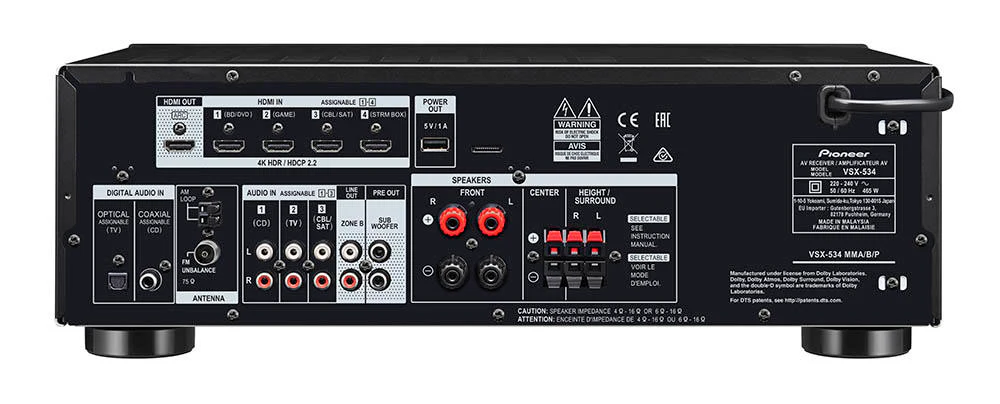 Pioneer VSX-534 5.2 Channel 4K Atmos DTS:X Bluetooth 750W A/V Receiver (Certified Refurbished) - Image 2