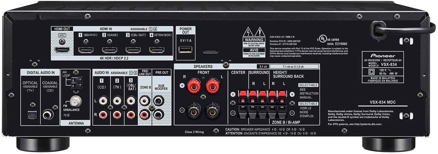 Pioneer VSX-834 7.2 Channel 4K Ultra HD AV Receiver (Certified Refurbished) - Image 3