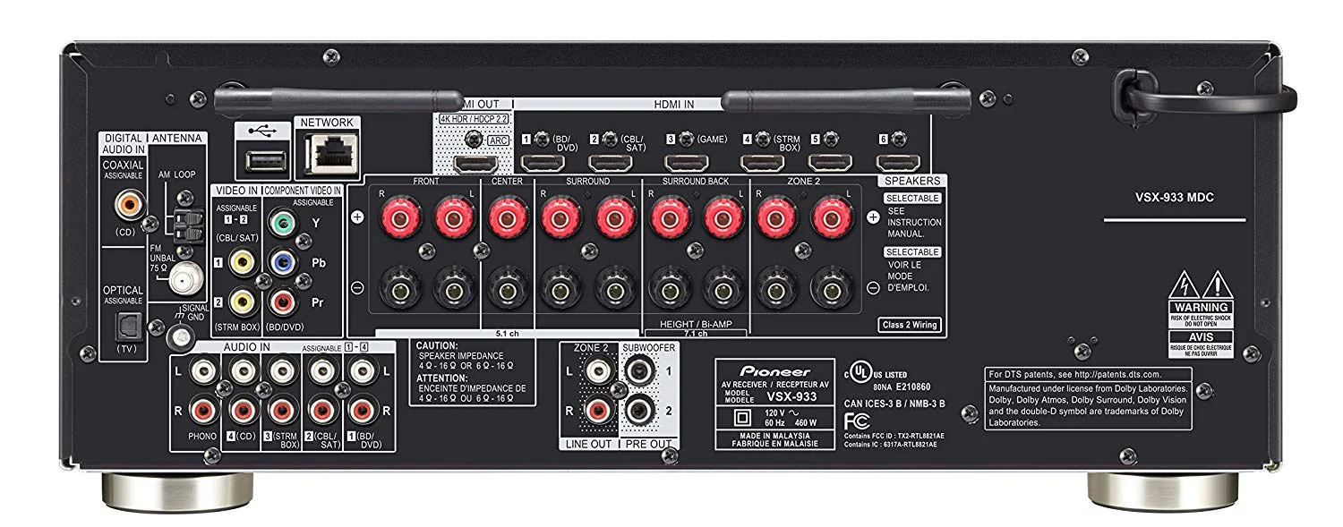Pioneer VSX-933 7.2-Channel Ultra HD Network AV Receiver Bluetooth WiFi Atmos 1155W (Certified Refurbished) - Image 5