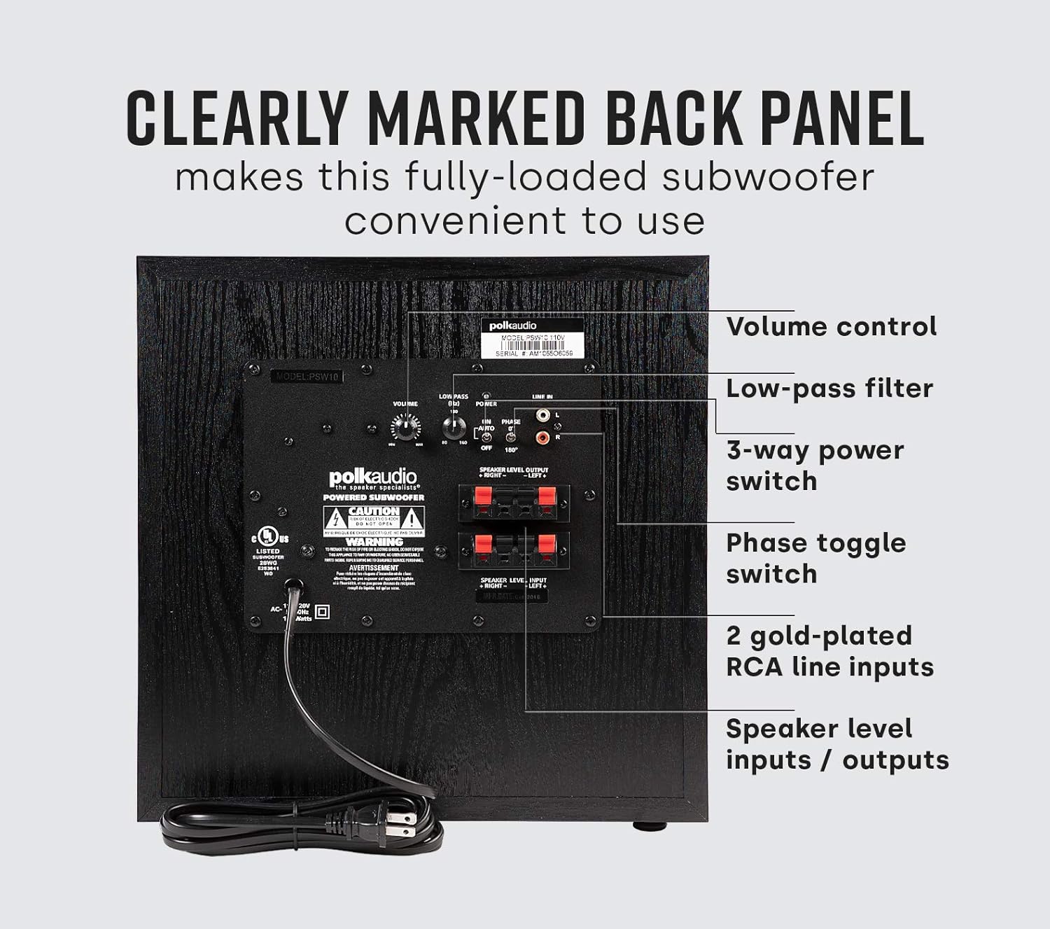 Polk Audio PSW10 10" Powered Subwoofer - Power Port Technology, Up to 100 Watts, Big Bass in Compact Design (Refurbished) - Image 3