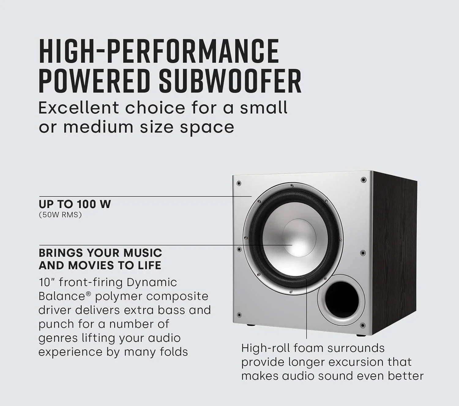 Polk Audio PSW10 10" Powered Subwoofer - Power Port Technology, Up to 100 Watts, Big Bass in Compact Design (Refurbished) - Image 6