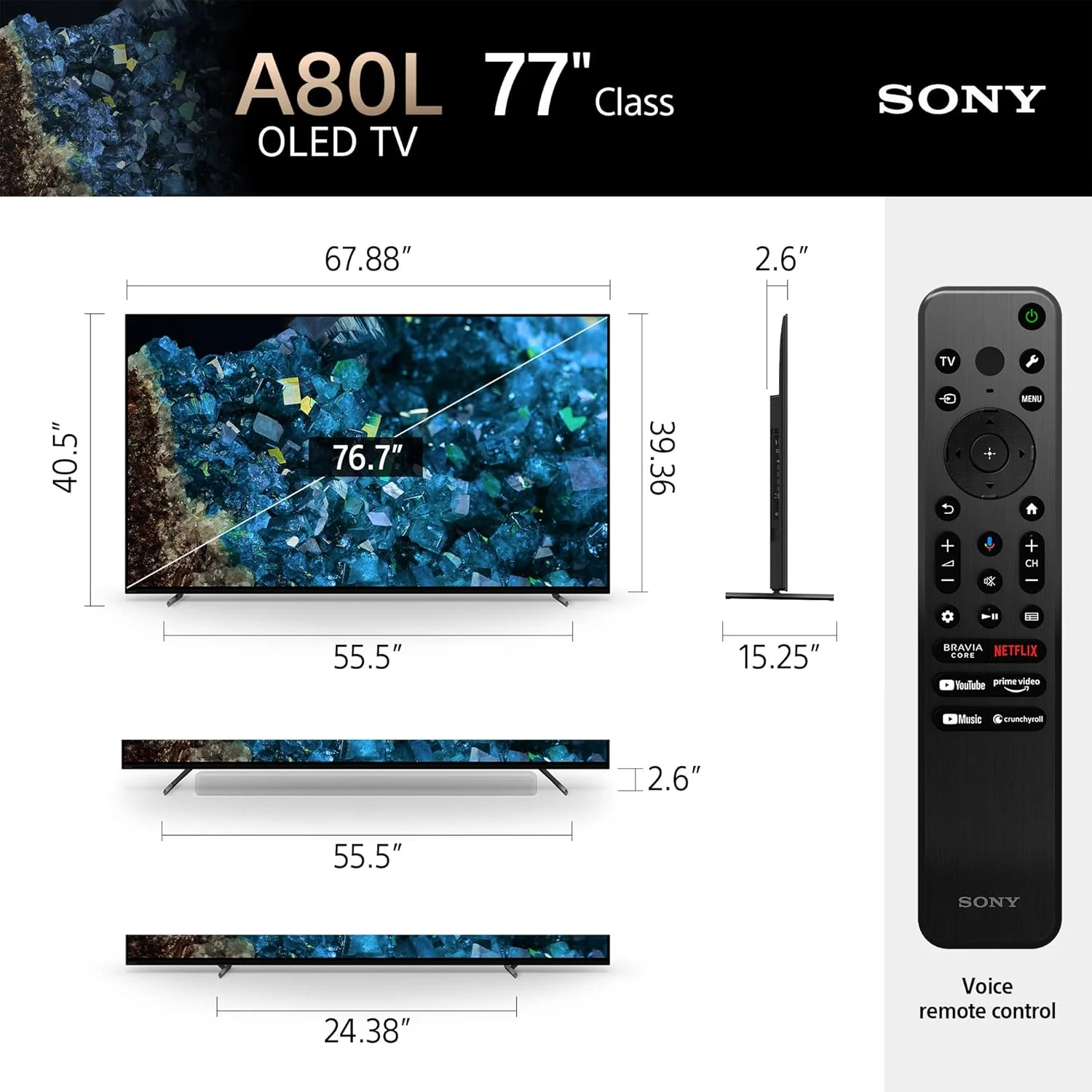 Sony 77 inch A80L BRAVIA XR OLED 4K Ultra HD HDR Smart Google TV with Dolby Vision/Atmos and Exclusive Features for PlayStation 5 (XR77A80L) (Refurbished) - Image 4