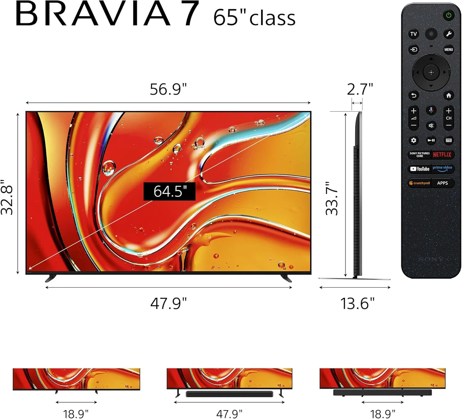 Sony BRAVIA 7 4K HDR Smart QLED Mini-LED TV (K-65XR70) (Refurbished) - Image 2