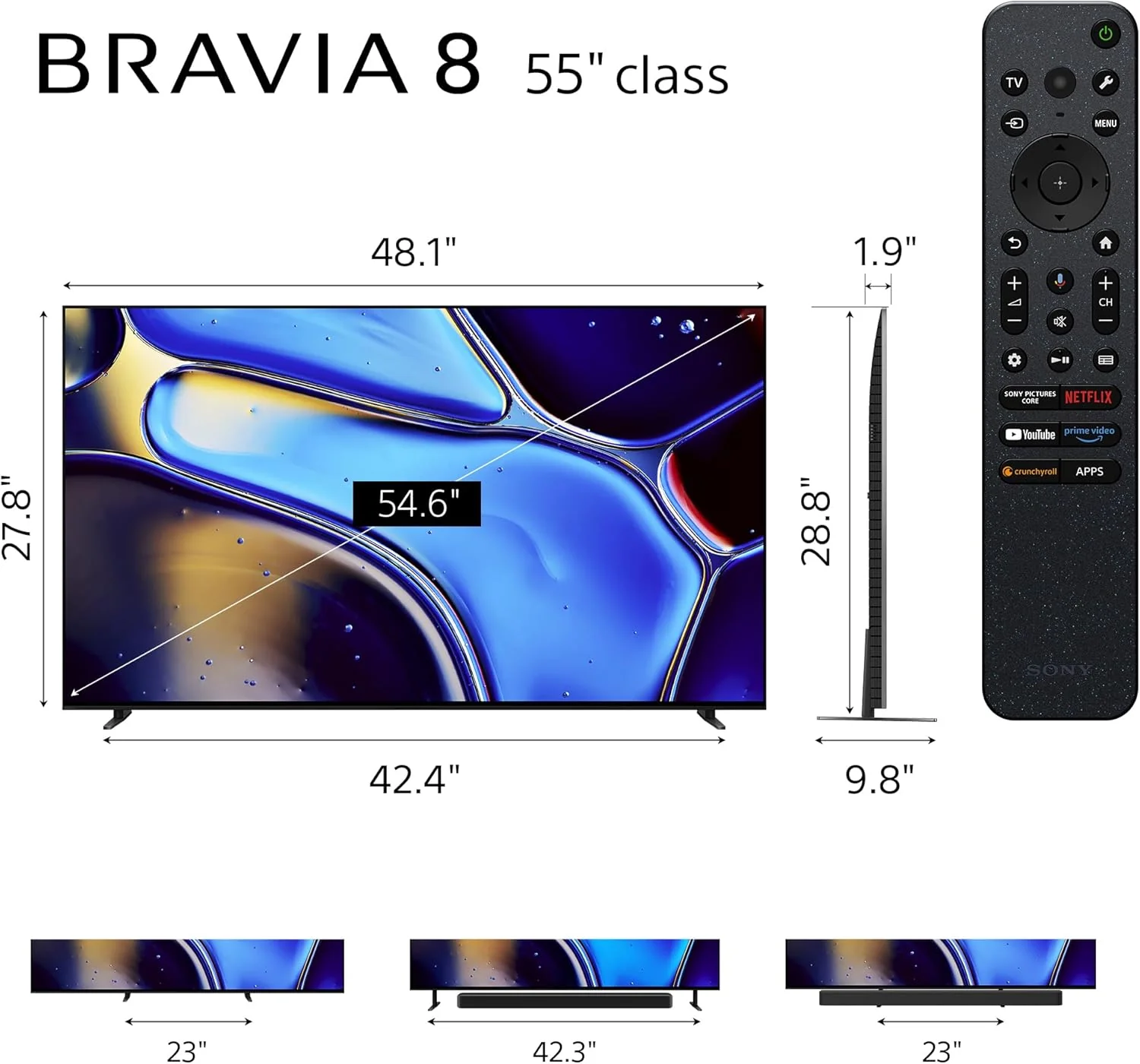 Sony Bravia 8 55" 4K UHD HDR OLED Smart Google TV (K55XR80B) (Refurbished) - Image 2