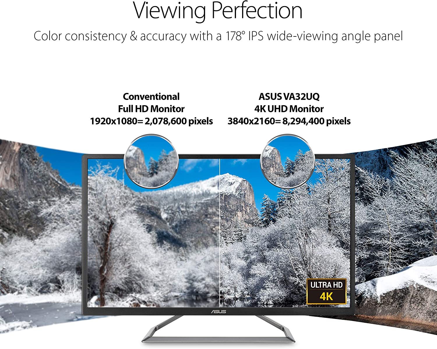 ASUS VA32UQ 32" (Actual size 31.5") Eye Care Monitor, 3840 x 2160 4K UHD, HDR-10, 95% DCI-P3, Adaptive-Sync/FreeSync, Shadow Boost, Flicker Free, Blue Light Filter (Certified Refurbished) - Image 3
