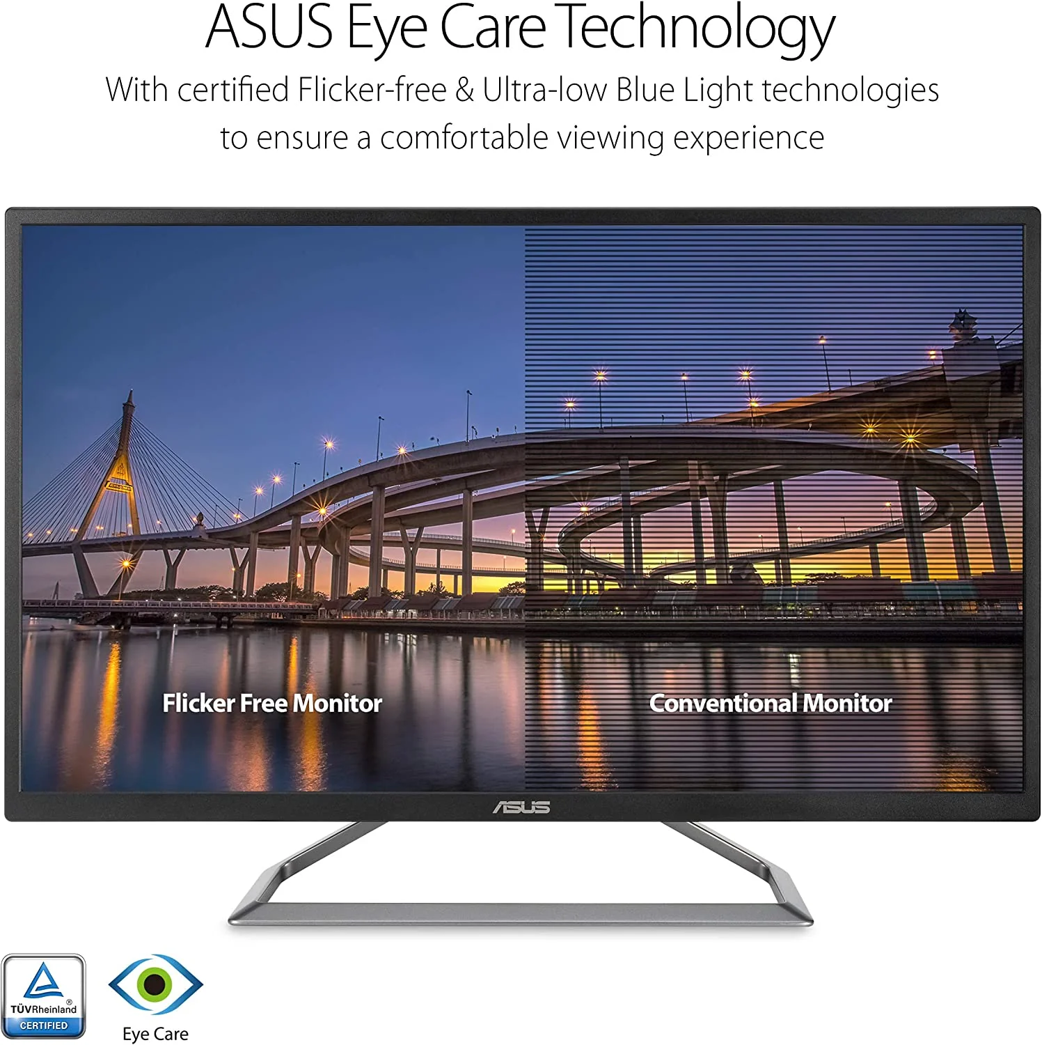 ASUS VA32UQ 32" (Actual size 31.5") Eye Care Monitor, 3840 x 2160 4K UHD, HDR-10, 95% DCI-P3, Adaptive-Sync/FreeSync, Shadow Boost, Flicker Free, Blue Light Filter (Certified Refurbished) - Image 6