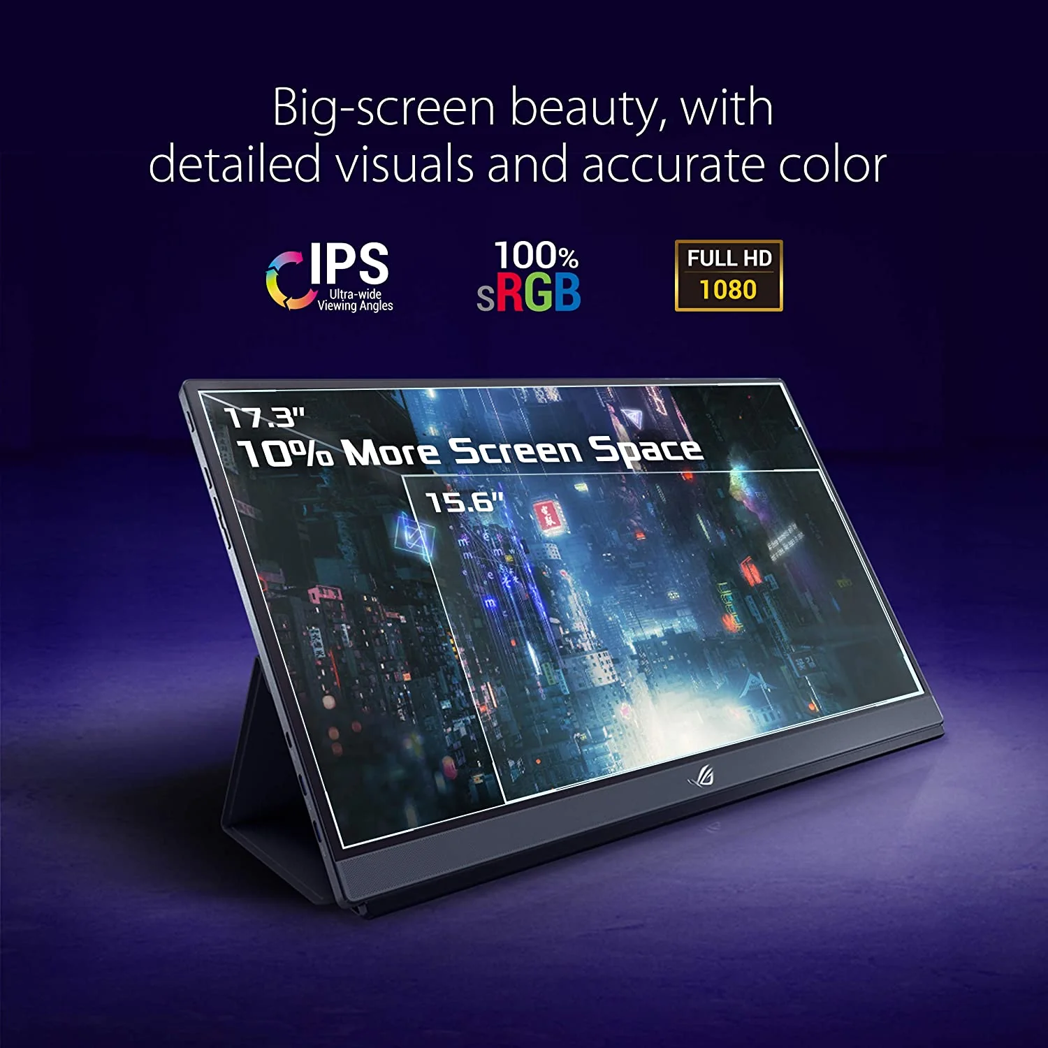ROG Strix XG17AHPE Portable USB Type-C Gaming Monitor Ð 17.3-inch, IPS, (FullHD, 1920x1080), IPS, 240Hz(Above 144Hz), 3ms response time, Adaptive-sync, Non-Glare, USB-C, Micro-HDMI, Built-in battery, Eyecare (Certified Refurbished) - Image 2