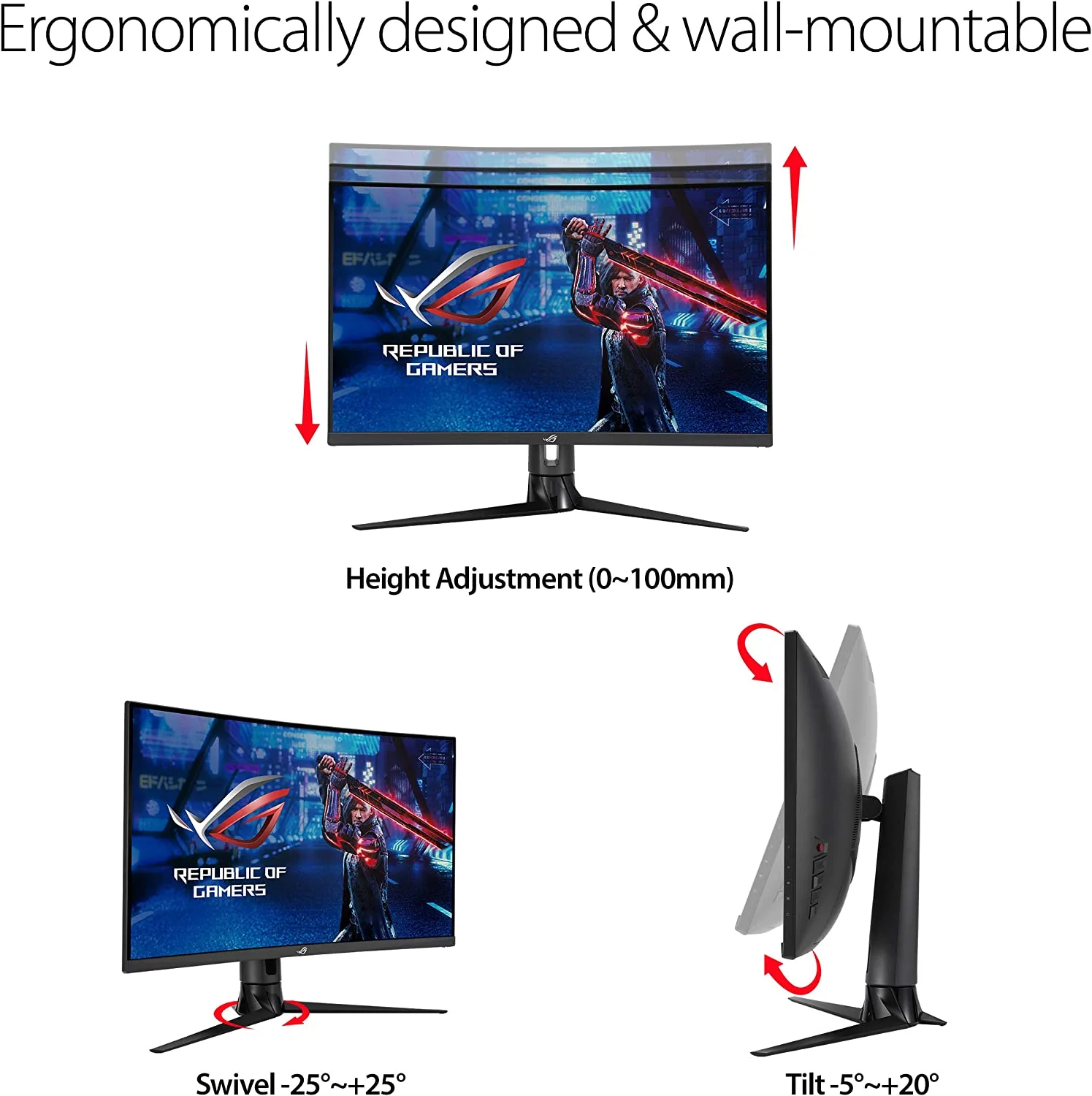 Asus ROG Strix XG32VC Gaming Monitor – 32 inch (31.5 inch viewable) QHD (2560x1440), 170Hz* (Above 144Hz), 1ms MPRT, Extreme Low Motion Blur Sync, 125% sRGB, FreeSync Premium Pro, DisplayHDR™ 400 (Certified Refurbished) - Image 6