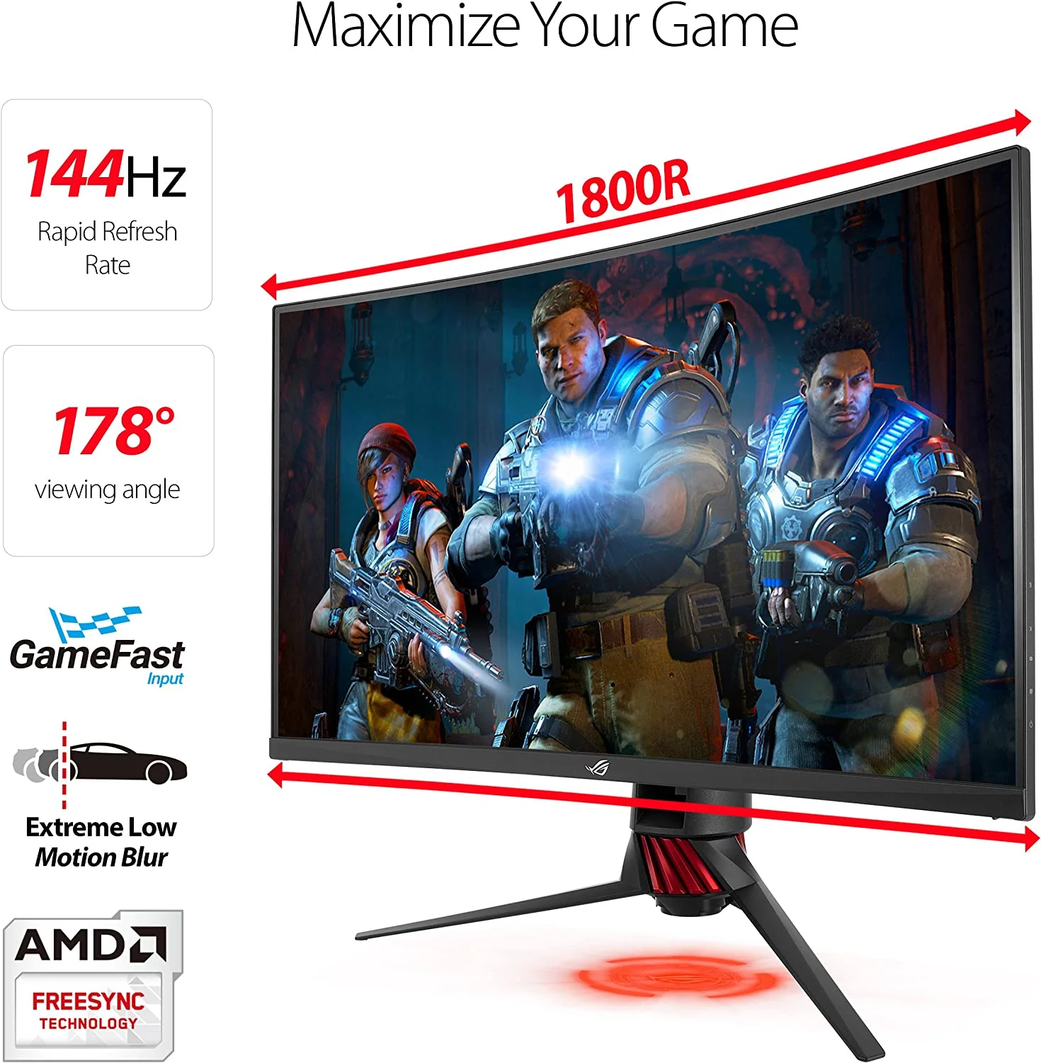 ASUS ROG Strix XG32VQ 31.5” Curved QHD 1440p 144Hz DP HDMI Eye Care FreeSync/Adaptive Sync Gaming Monitor (Certified Refurbished) - Image 3