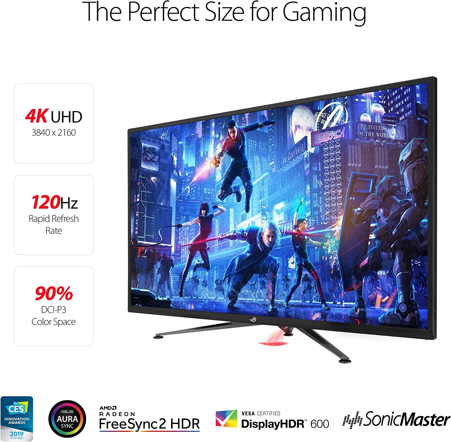 Asus ROG Strix XG438Q HDR Large Gaming Monitor — 43-inch, 4K (3840 x 2160), 120 Hz, FreeSync™ 2 HDR, DisplayHDR™ 600, DCI-P3 90%, Shadow Boost, 10W Speaker*2, Remote Control (Certified Refurbished) - Image 2