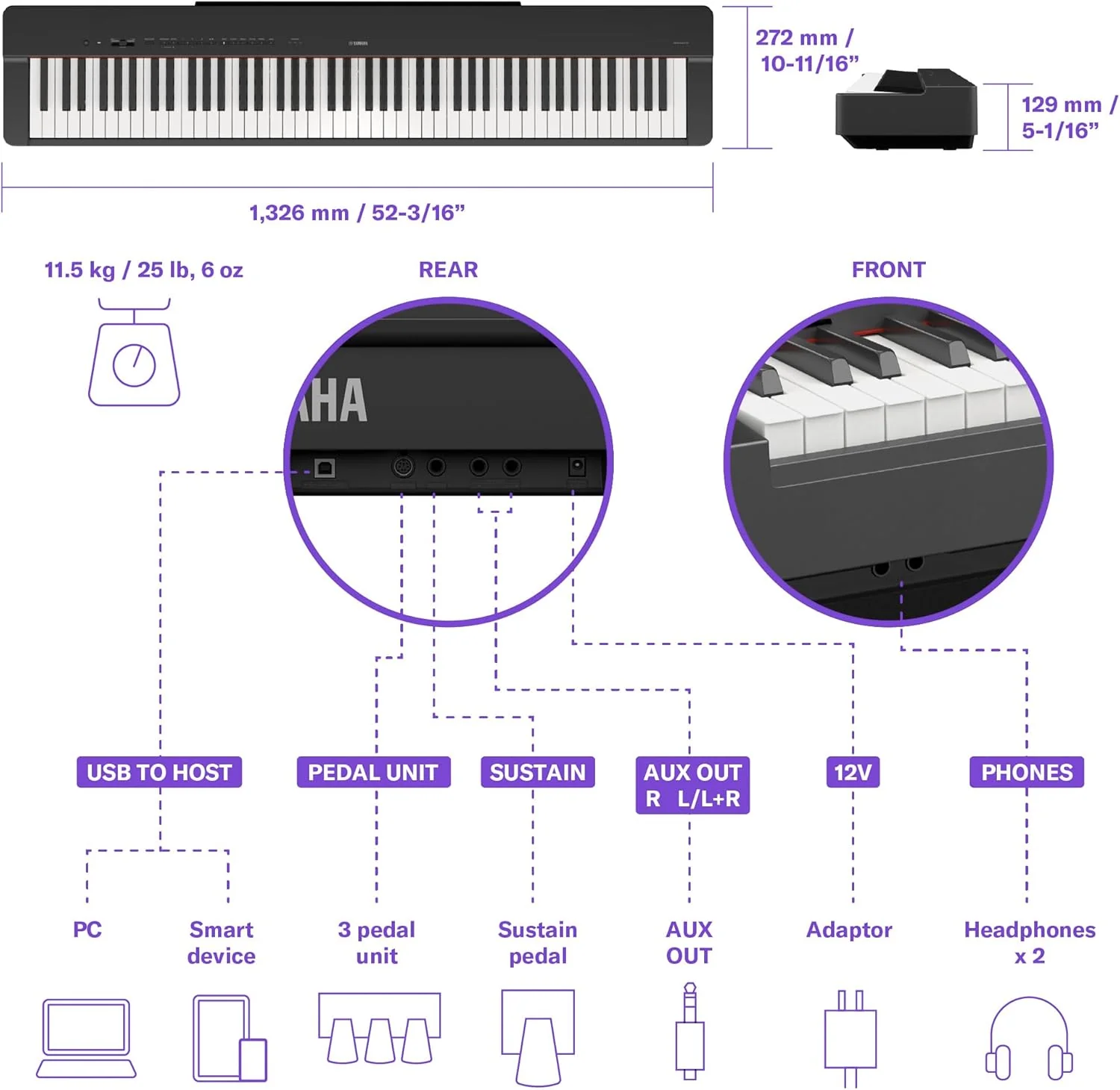 Yamaha P-225 88-Note Portable Digital Piano (Certified Refurbished) - Image 5